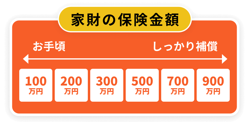 保険金額はお手頃な100万円からしっかり補償の900万円